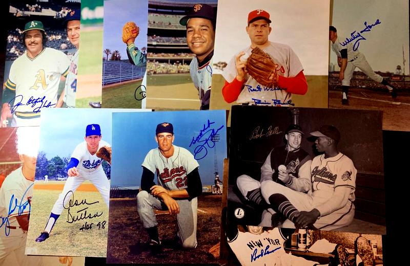 (11) HOF Pitchers Signed Photos HUNTER,FORD etc....: Lot of 11 Individually Signed Photos. 8" x 10" color photos signed by the following HOF pitchers: Bob Feller, Rollie Fingers, Whitey Ford, Jim Catfish Hunter, Bob Lemon, Juan Marichal, Phil Niekro 'HO