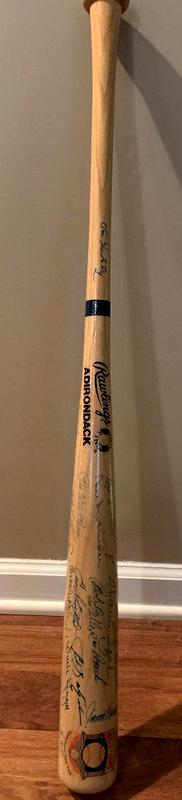 Multi Signed Bat (45) AARON, KOUFAX, SCULLY, MAYS: Multi Signed Cooperstown Adirondack bat signed by (45) HOFers. Signees include: Hank Aaron, Mel Allen, Luis Aparicio, Luke Appling, Ernie Banks, Al Barlick, Johnny Bench, Yogi Berra, Lou Brock, Ray Da