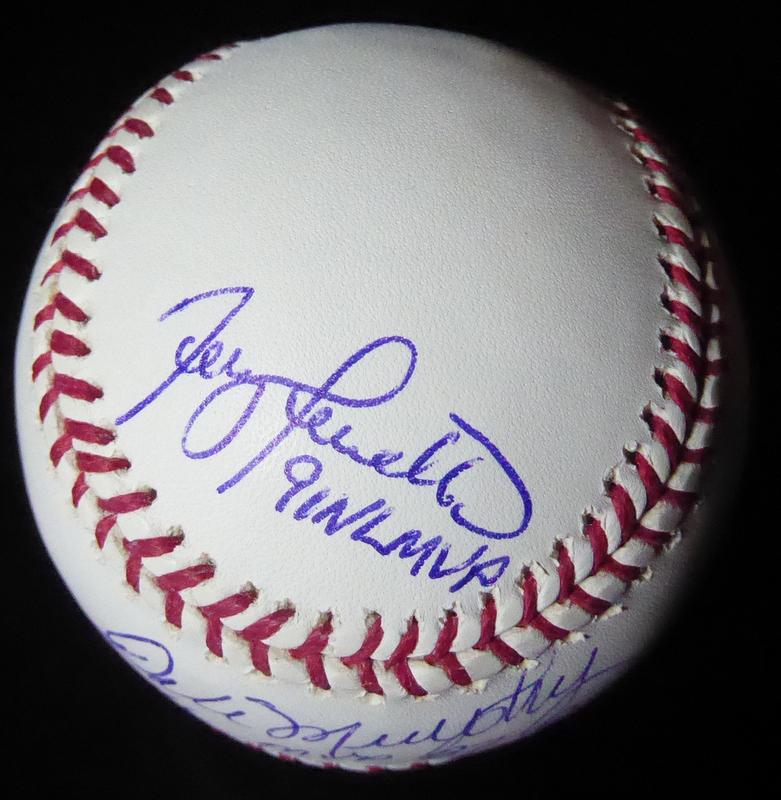 Braves MVPS JONES, MURPHY PENDLETON Signed Ball: MVP Braves Ball. OML (Selig) ball signed by former Braves MVPs, Chipper Jones, Dale Murphy and Terry Pendleton. Jones has added "99 NL MVP!" . Murphy has added "NL MVP 82,83" and Pendleton has added "