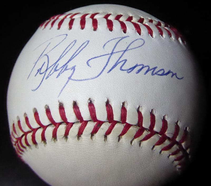 Giants Hero BOBBY THOMSON Signed Baseball: Robert Brown Thomson (1923 - 2010) His pennant-winning three-run home run for the Giants in 1951 is popularly known as the "Shot Heard Round the World" and is one of the most famous moments in basebal