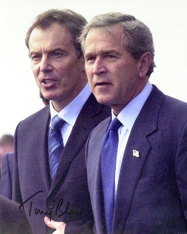 Bristish PM TONY BLAIR - Photo With Bush Signed