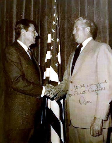 40th President RONALD REAGAN - Photo: Ronald Reagan (1911-2004) 40th President. 8” x 10” black and white photograph signed, “To Sam- With every good wish & best regards Ron’. Double matted and framed.