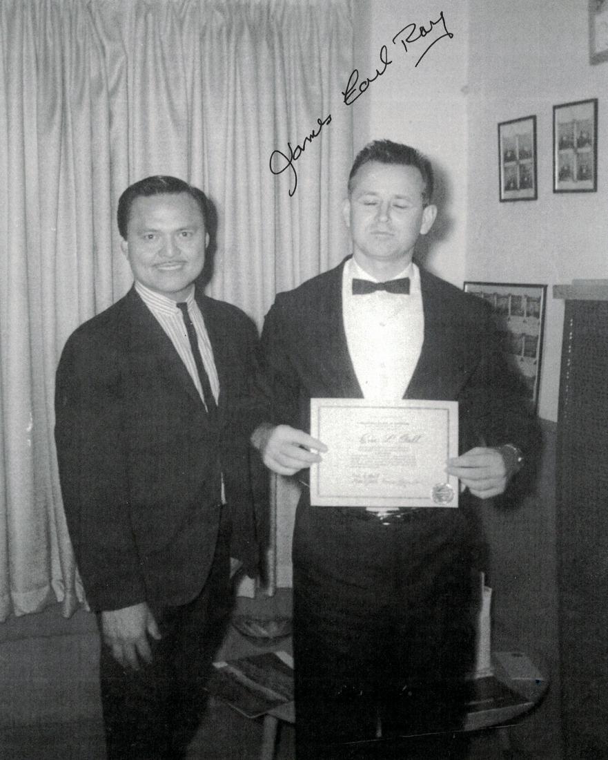 M L King Assassin JAMES EARL RAY - Photo: James Earl Ray (1928-1998) Assassin. Ray is infamous for assassinating civil rights leader Martin Luther King Jr. in 1968. 8” x 10” black and white photograph, signed.