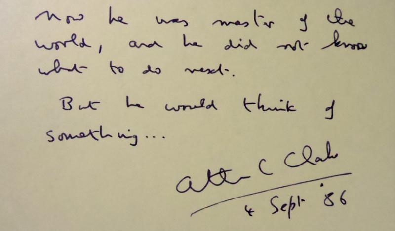 British Author ARTHUR C CLARKE - Card with AQS: Arthur C. Clarke 1917-2009) British author. Clarke is notable for both his science fiction and his nonfiction. His best known works are the script he wrote with director Stanley Kubrick for 2001: A Sp