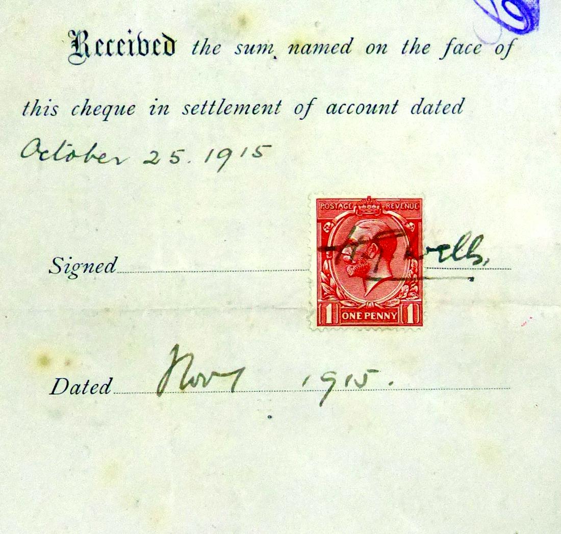 British Author W G WELLS - Financial Doc Signed: H. G. Wells (1866-1946) British author. Wells’ first novel, The Time Machine was an instant success and Wells produced a series of science fiction novels which pioneered our ideas of the future. His