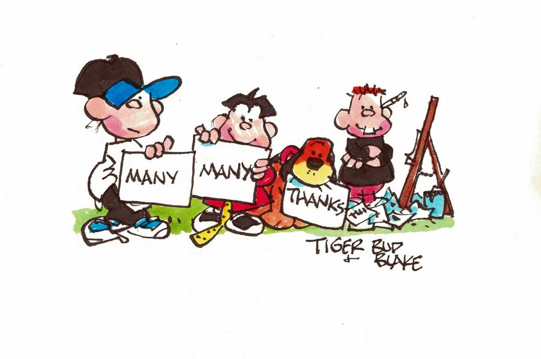 Tiger Cartoonist BUD BLAKE - Large Sketch: Bud Blake (1918-2005) Cartoonist. Blake created the popular, long running comic strip Tiger, about a group of suburban boyhood pals. Distributed by King Features Syndicate, Tiger began in 1965. 10”