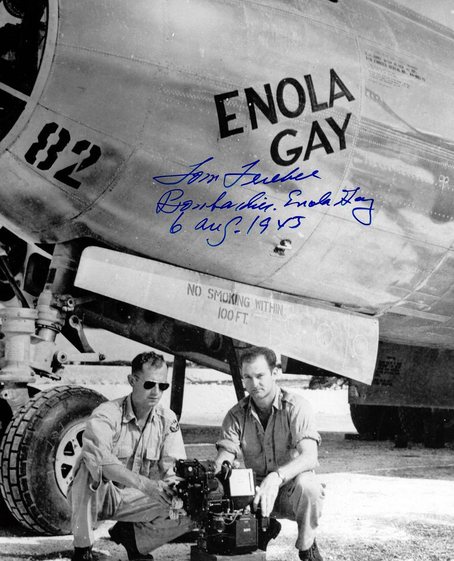 Enola Gay Crewman TOM FEREBEE - Photo: Enola Gay: Tom Ferebee (1918-2000) Airman. Ferebee was the bombardier aboard the B-29 Superfortress, Enola Gay, which dropped the atomic bomb, "Little Boy", on Hiroshima in 1945. 8” x 10” black an