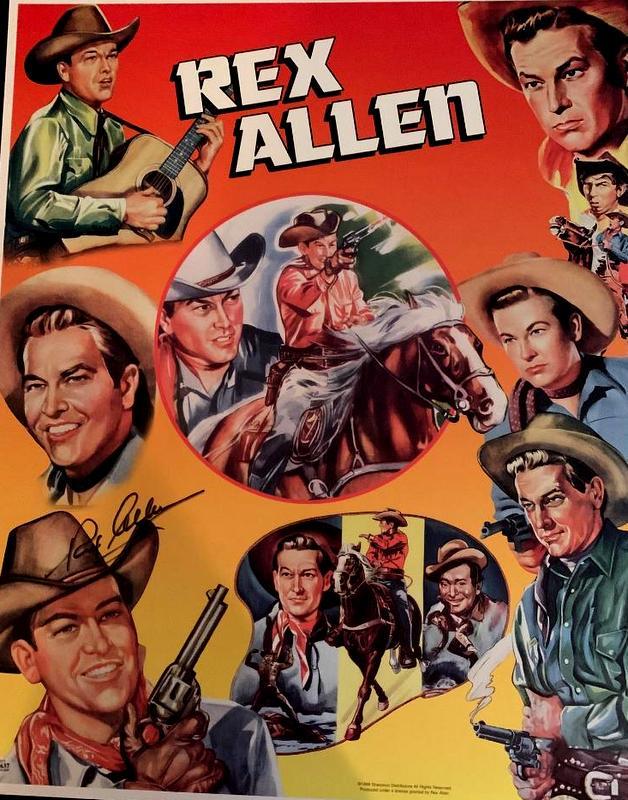 WESTERN MOVIE POSTERS - Four: Movie Posters. Four 16” x 20” color action posters each signed by actors: Rex Allen (1920-1999) Allen was known as "the Arizona Cowboy", was an American film and television actor, singer and songw