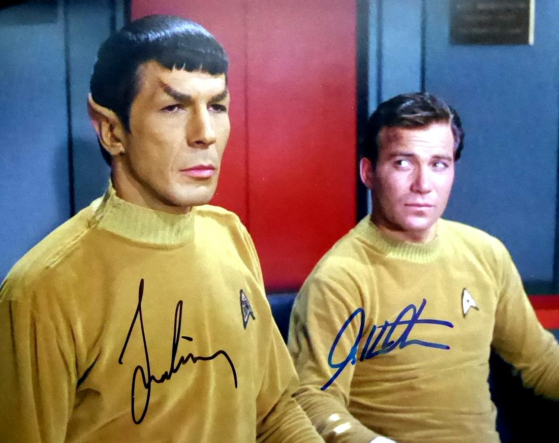 Star Trek Actors WILLIAM SHATNER & LEONARD NIMOY -: Star Trek: William Shatner (1931- ) and Leonard Nimoy (1931- 2015) Actors. Shatner gained worldwide fame and became a cultural icon for his portrayal of James T. Kirk, captain of the USS Enterprise. N