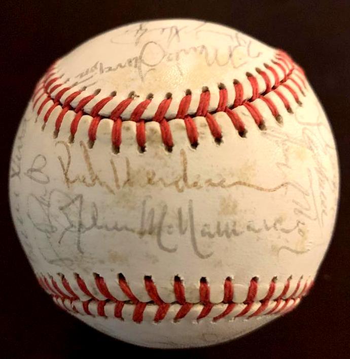 1987 AL ALL-STARS - Baseball Signed by 25: 1987 AL All Star Signed Ball All Star Ball (1987) Official 1987 All Star ball. Signatures include: Henderson, Ripken Jr., Trammell, Winfield, Puckett, Baines, Boggs, Morris, Mattingly, Tabler, Saberha