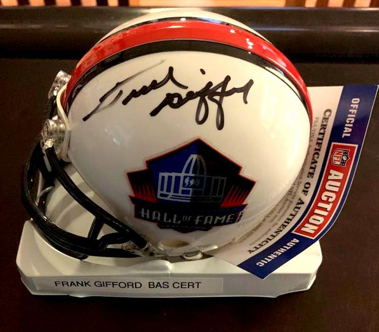 Giants Back, Broadcaster FRANK GIFFORD - Mini-Helmet: Frank Gifford Signed Mini Helmet Francis Newton Gifford (1930 – 2015) was an American football player, actor, and television sports commentator. Gifford won the NFL Most Valuable Player Award from U