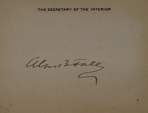 Teapot Dome ALBERT FALL - Archive (two Signatures): Albert B. Fall (1861-1944) Politician. Fall was a United States Senator from New Mexico and the Secretary of the Interior under President Warren G. Harding, notorious for his involvement in the Teapot