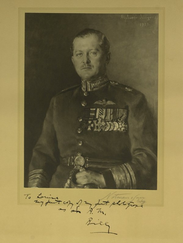 Canadian WWI Ace BILLY BISHOP - Photo Signed: William A. "Billy" Bishop (1894-1956) Canadian flying ace. Bishop was a WW I ace officially credited with 72 victories, the highest number for a British Empire pilot. 7" x 9 ¼" photograph of a painti