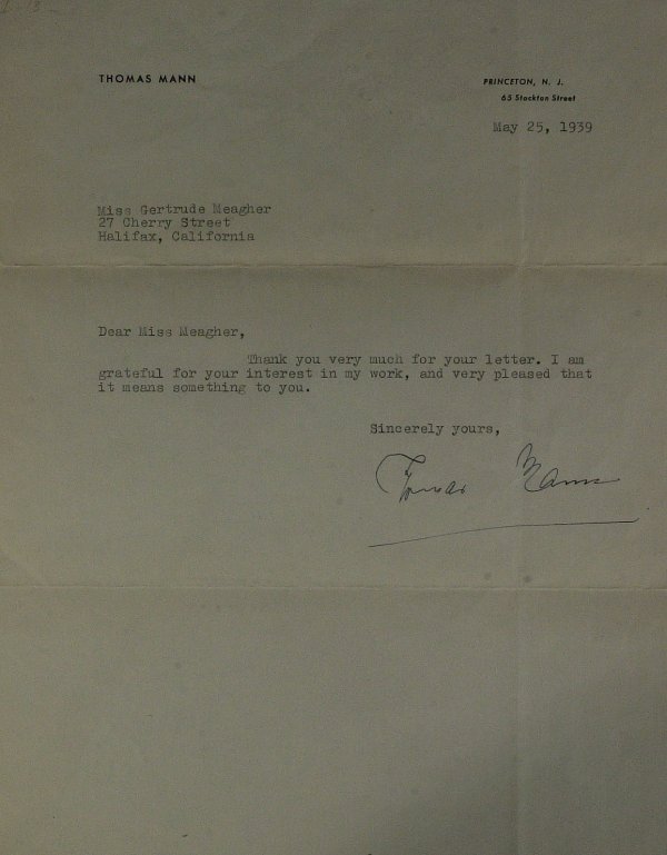German Author THOMAS MANN - Typed Ltr Signed: Thomas Mann (1875-1955) German author. Mann was perhaps the most influential and representative German author of his time. He was awarded the Nobel Prize in Literature in 1929, principally in recognit