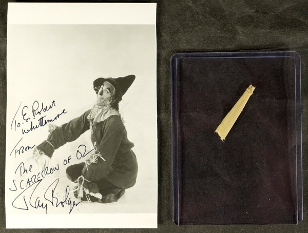 Scarecrow RAY BOLGER -Signed Photo & Costume Straw: Ray Bolger (1904-1987) Actor, dancer. Bolger won a Tony Award for his appearance in Where's Charley? His most famous role was as the Scarecrow in the 1939 film The Wizard of Oz. 3 ½" x 5" photograph