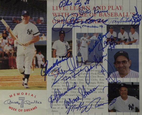 YANKEES - Archive of Four Items: New York Yankees. Four items: 10" x 8" color photograph of Mickey Mantle and Phil Rizzuto (1917-2007) during Rizzuto's "Day" at Yankee Stadium signed, "'Holy Cow' Phil Rizzuto," a telegram dated Janua