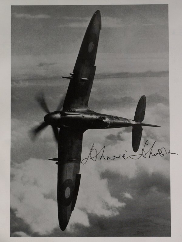 British Air Ace JOHNNIE JOHNSON - Photo Signed: James "Johnnie" Johnson (1915-2001) British air ace. Johnson shot down 38 enemy aircraft in the skies over Western Europe between June 1941 and September 1944. 8" x 10" black and white photograph of h
