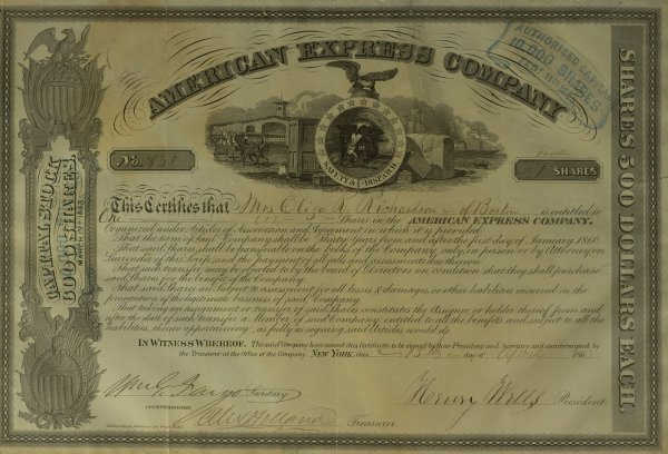 HENRY WELLS and WM FARGO - Stock Cert Signed