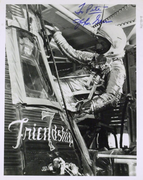 Mercury Astronaut JOHN GLENN - Three Photos Signed: John Glenn (1921- ) Astronaut, politician. Glenn became the first American and the third person to orbit the earth. After leaving the space program, Glenn entered Ohio politics and was elected to the 