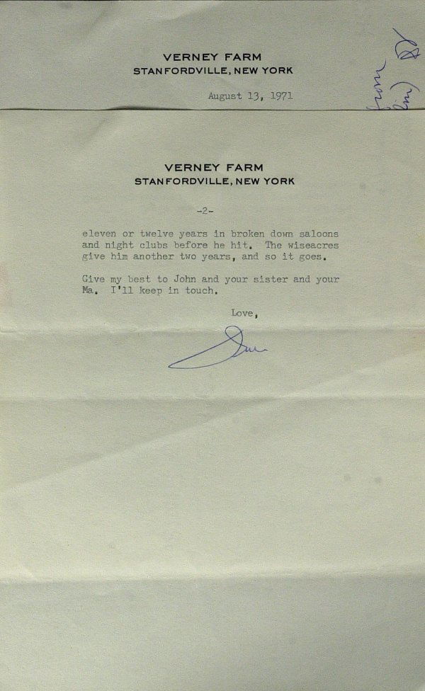 Actor JAMES CAGNEY - Two Typed Ltrs Signed: James Cagney (1899-1986) Actor. Cagney inaugurated a new film persona, a city boy with a staccato rhythm who was the first great archetype in the American talking picture. Two typed letters signed, "J