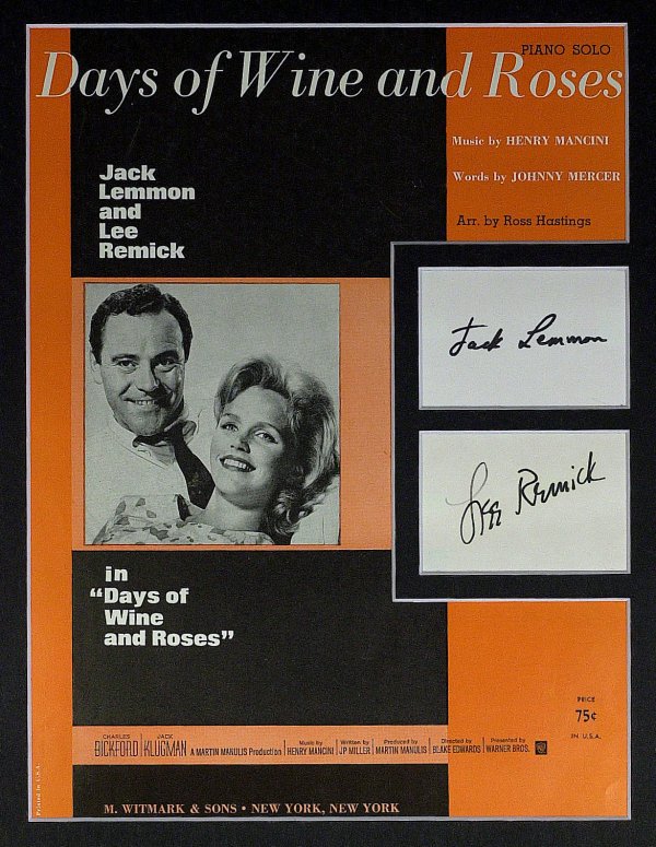 JACK LEMMON & LEE REMICK - Matted Signatures: Jack Lemmon (1925-2001) and Lee Remick (1935-2001) Actors. Lemmon often played struggling underdogs like the neurotic Felix Ungar in the 1968 movie The Odd Couple. Remick's best-known films were Anato