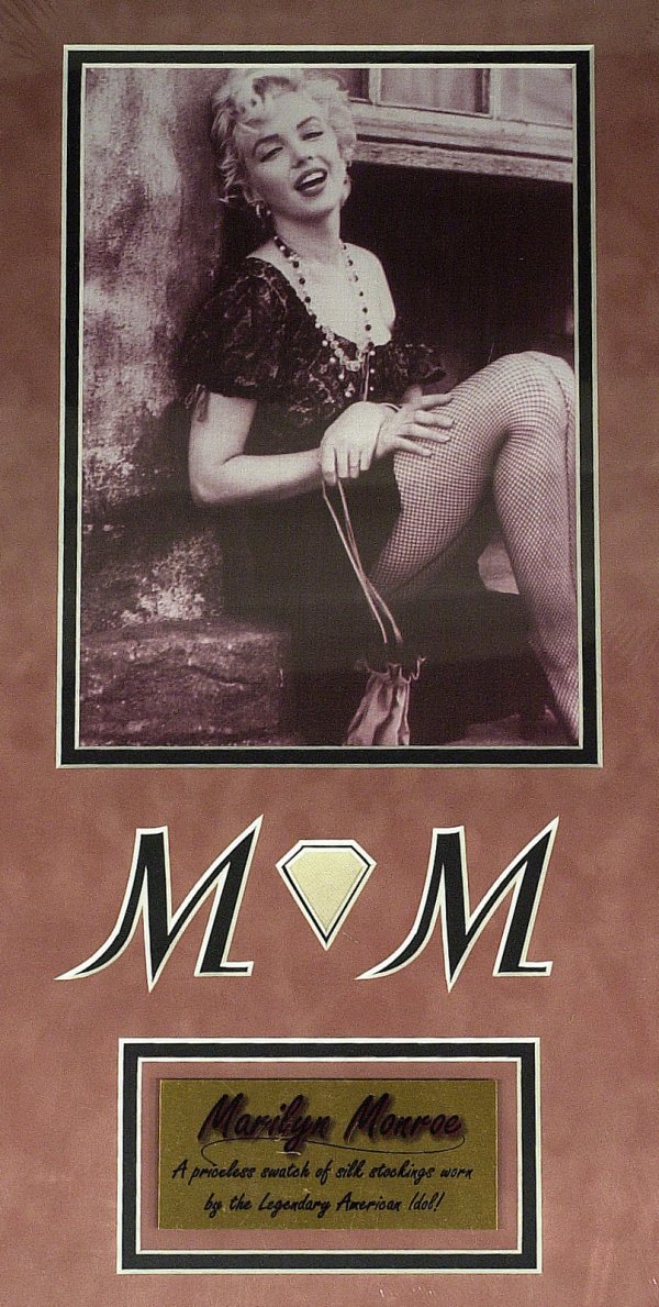 Actress MARILYN MONROE - Personal Relic: (Marilyn Monroe). 1" x 1" swatch of material from a pair of silk stockings which had been worn by Monroe with documentation indicating that the stockings had been given to an employee of the Parkside 