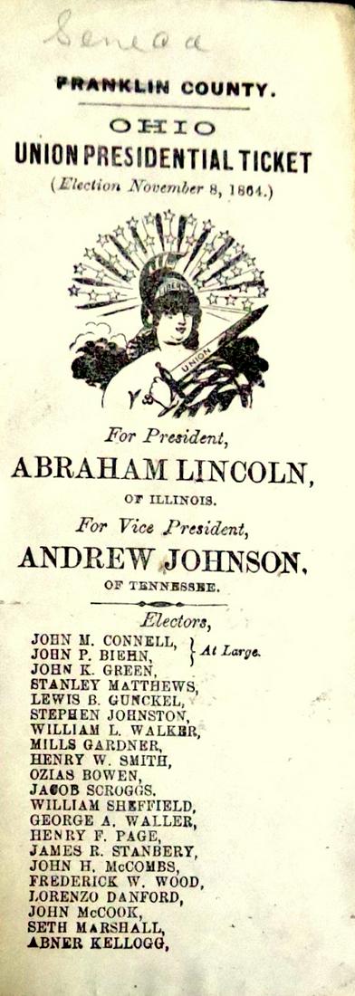 16th President (ABRAHAM LINCOLN) - 1864 Ballot (1 of 1)