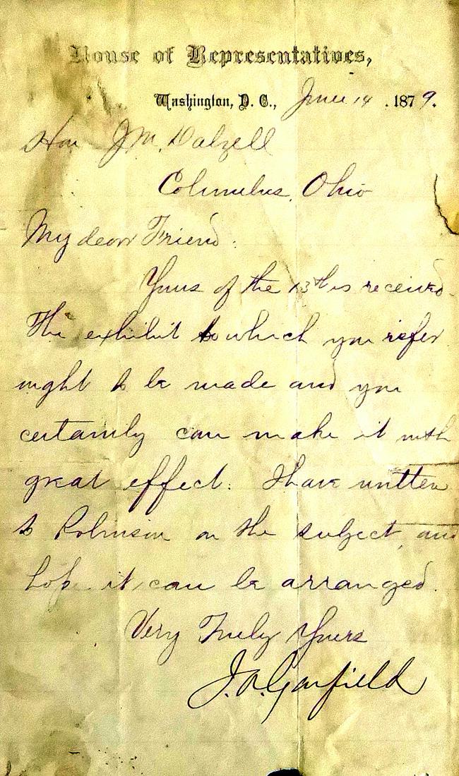 20th President JAMES GARFIELD - Letter Signed (1 of 2)