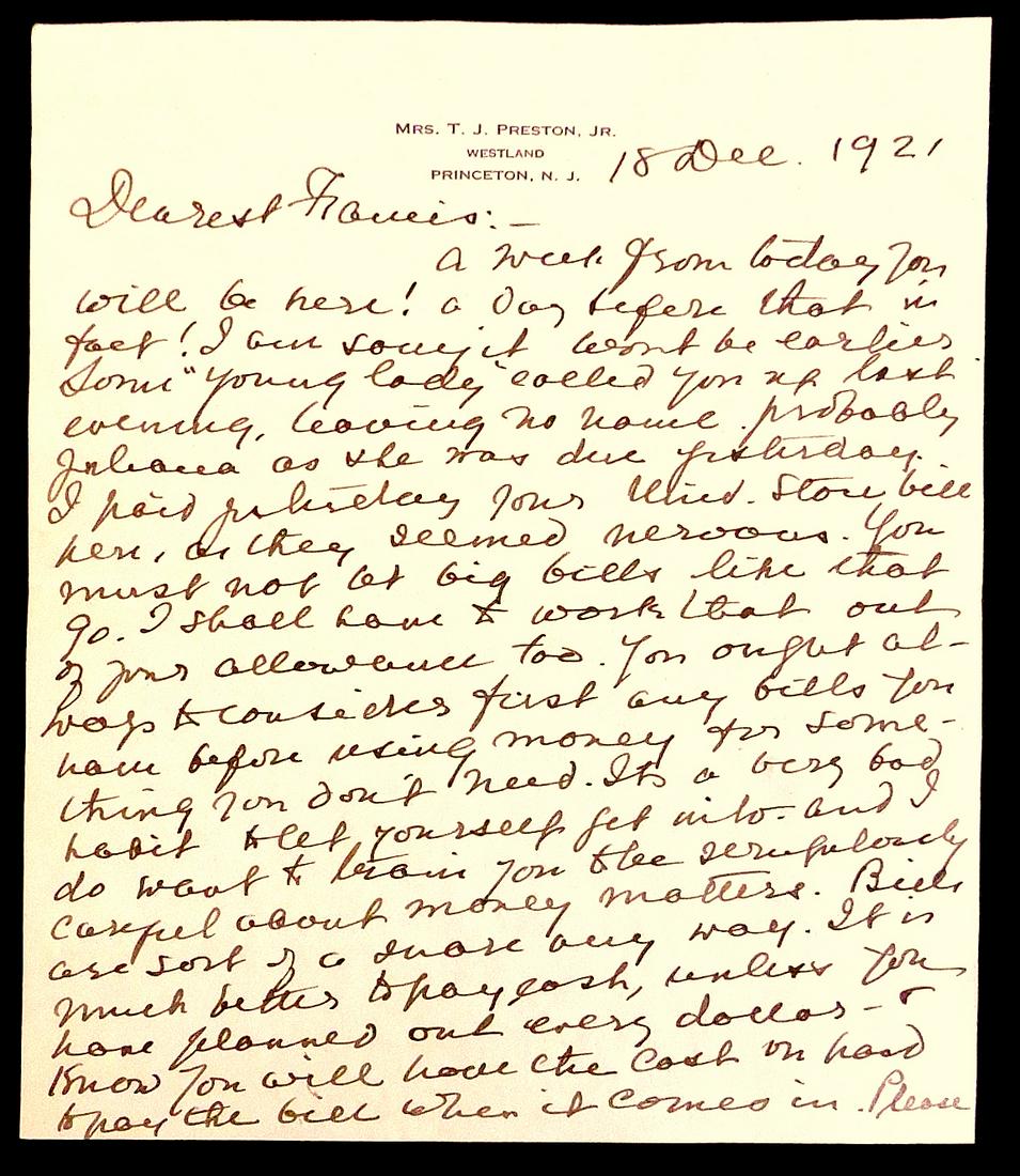 1st Lady FRANCES F. CLEVELAND - ALS to Her Son (1 of 3)