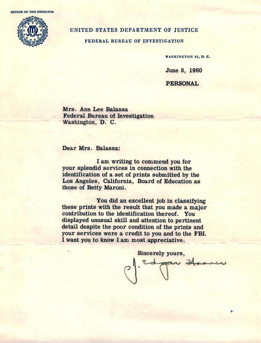 FBI Director J EDGAR HOOVER - 1960 Typed Ltr Signed (1 of 1)