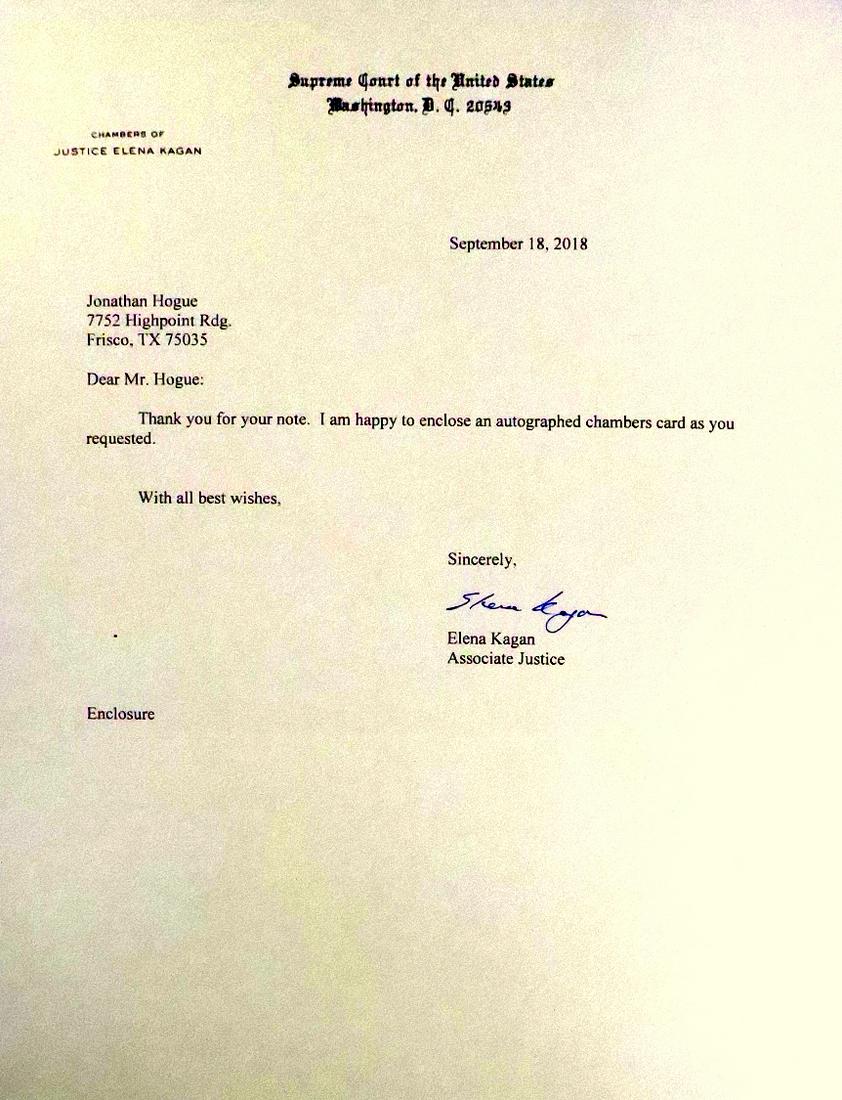 Justice ELENA KAGAN - Typed Ltr Signed (1 of 1)