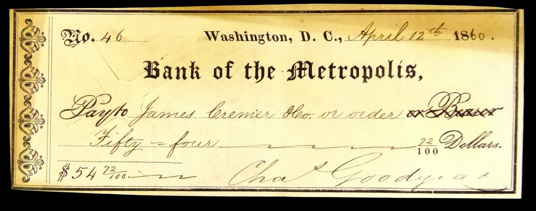 Inventor CHARLES GOODYEAR - Check Signed (1 of 1)