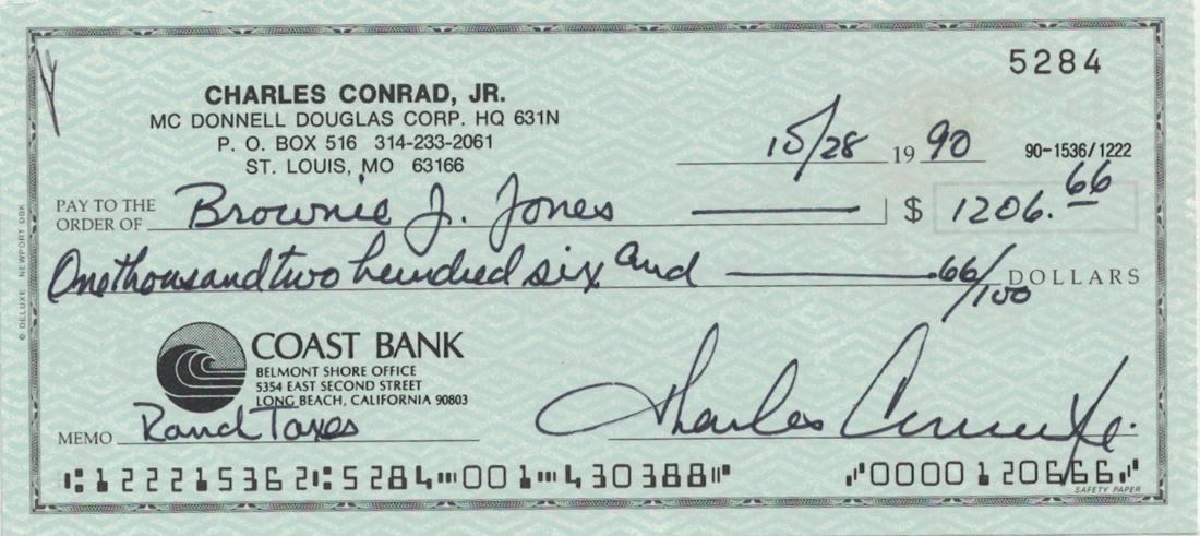 Moonwalker PETE CONRAD - Check Written & Signed (1 of 1)