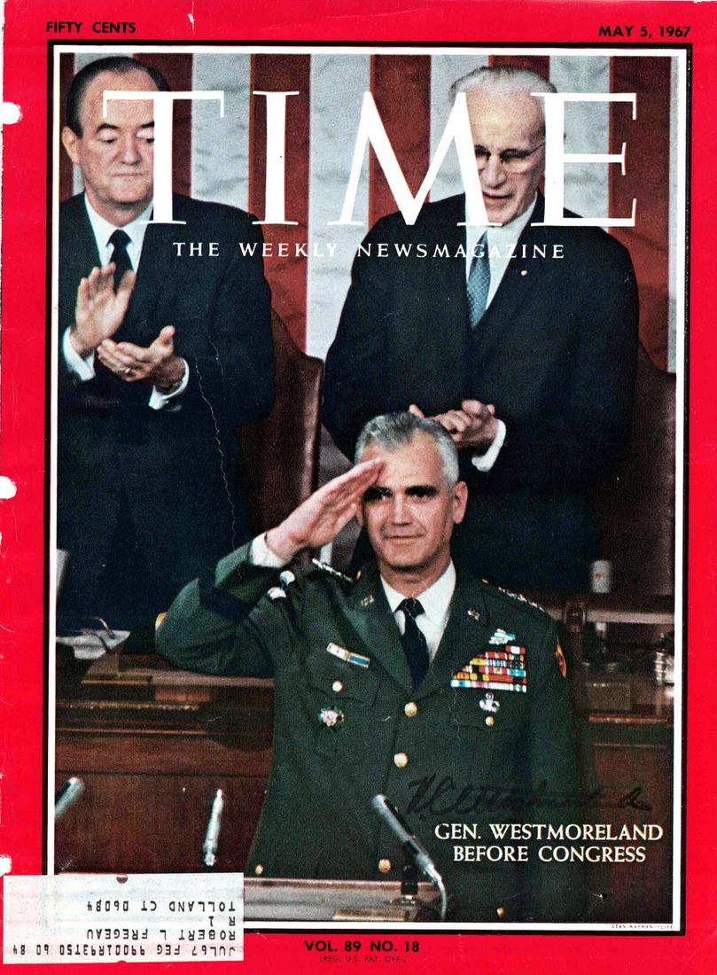 General WILLIAM WESTMORELAND - TIME Magazine Cvr: William Westmoreland (1914-2005) General. Westmoreland was in command of all US military operations in the Vietnam War from 1964 to 1968, including during the 1968 Tet Offensive. He adopted a strategy