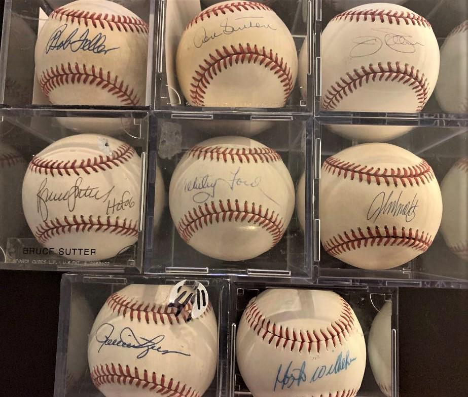 Lot of Eight Signed Balls From Former HOF Pitchers: This lot contains 8 baseballs signed by HOF pitchers. The balls have been signed by: Rollie Fingers (ONL White), Bruce Sutter (OML Selig "HOF 06”), Whitey Ford (OAL Brown), Bob Feller (OAL Brown), H