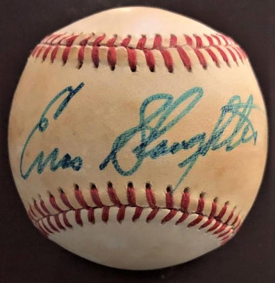 Slaughter,Enos Signed Baseball: Enos Bradsher Slaughter (1916-2002), nicknamed "Country", was an American Major League Baseball (MLB) right fielder. A ten time All-Star, he has been elected to both the National Baseball Hall of Fame