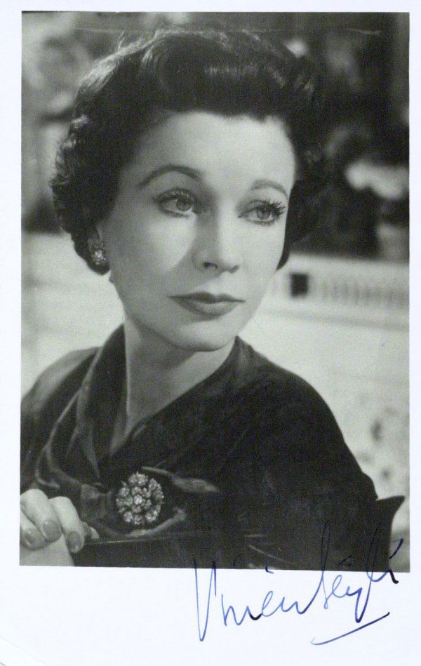 GWTW Actress VIVIEN LEIGH - Photo Signed: Vivien Leigh (1913-1967) British actress. Leigh won two Best Actress Academy Awards for playing "southern belles": Scarlett O'Hara in Gone with the Wind and Blanche DuBois in A Streetcar Named Desire.