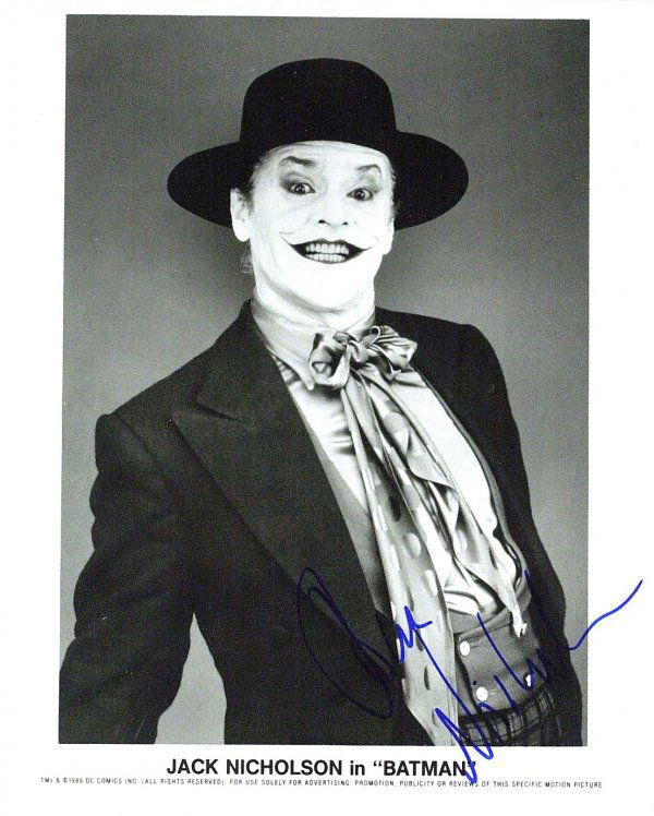 Actor JACK NICHOLSON - Two Photos Signed: Jack Nicholson. Two photographs signed: 10" x 8" color and an 8" x 10" black and white promotional photograph as The Joker from Batman.