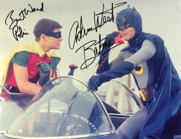 Batman - Photo Signed By ADAM WEST & BURT WARD: Batman. Adam West (1928- ) Burt Ward (1945- ) Actors. West best known for his lead role in the 1960s television series and movie, Batman. Ward is best remembered as Adam West's diminutive cohort, Robi