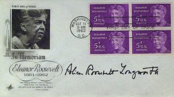 Alice Roosevelt Longworth - Postal Cover: Alice Roosevelt Longworth (1884-1980) Daughter of Theodore Roosevelt. Alice led an unconventional and controversial life. Despite her love for her legendary father, she proved to be almost nothing lik