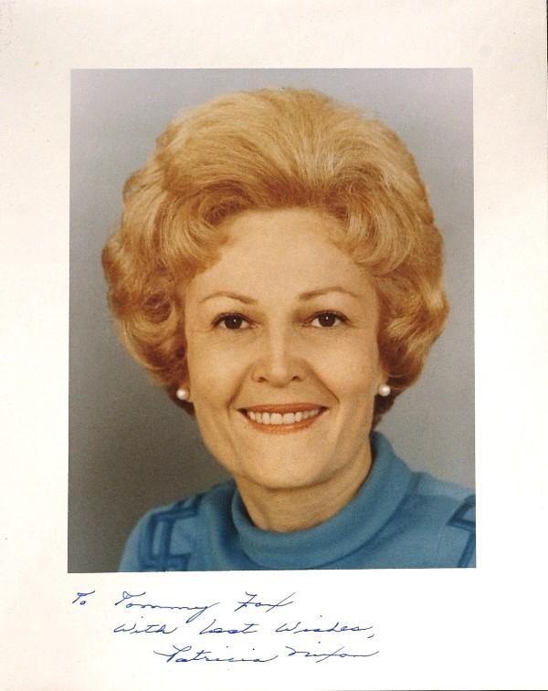 Patricia Nixon - WH Color Photo: Patricia Nixon (1912-1993) First Lady. 8" x 10" color, official White House photograph, image 6" x 7 ¼", signed in the lower margin "To Tommy Fox With best Wishes, Patricia Nixon." Additional I