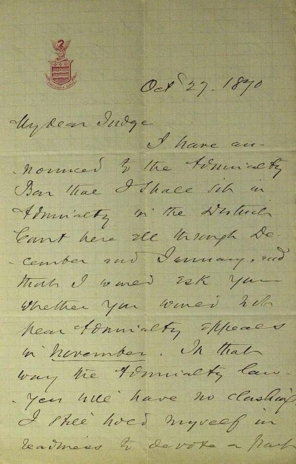 Justice Samuel Bachford - ALS: Samuel Blatchford (1820-1893) Jurist. Blatchford was an astute and conscientious jurist who served on the United States Supreme Court from 1882 to 1893. He was known primarily for his maritime and pat