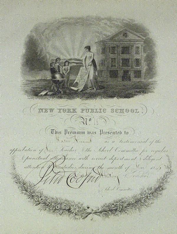 Manufacturer Peter Cooper - School Certificate: Peter Cooper (1791-1883) Manufacturer, inventor. Cooper was considered New York City's "first citizen" because of his philanthropy and civic activities. He was a self-made millionaire, and his ideas o