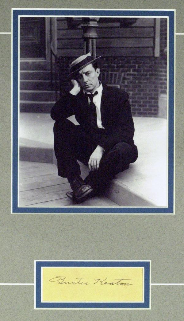 Buster Keaton - Matted Signature: Buster Keaton (1895-1966) Comedian. Keaton was one of the best known and most respected of the silent film comedians. Dubbed "The Great Stone Face" for his stoic demeanor, he wrote, directed and produ