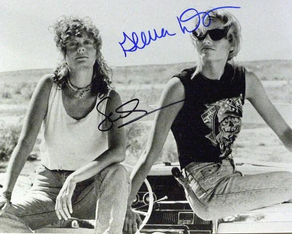 Thelma and Louise - Sarandon/ Davis Movie Still: Thelma and Louise. Thelma and Louise was a 1991 movie in which Thelma and Louise, played by Susan Sarandon and Geena Davis, two working-class friends who together have planned a weekend getaway from t