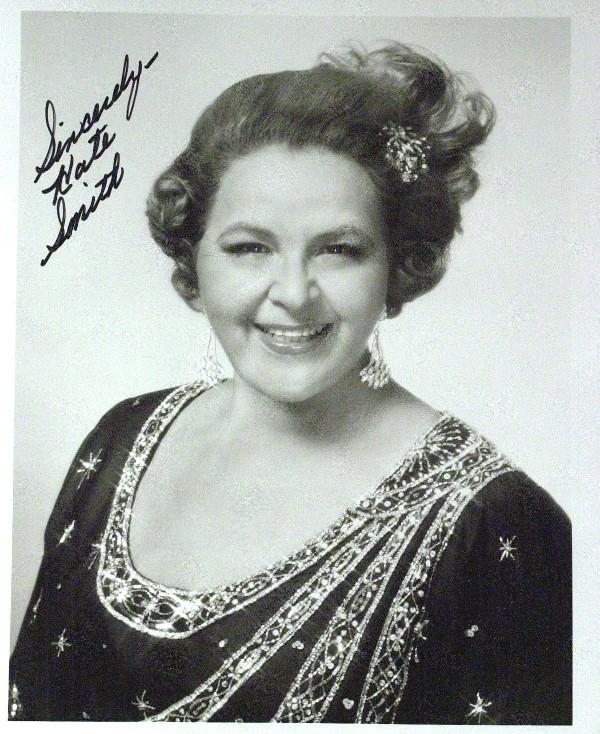 Kate Smith - Photograph: Kate Smith (1907-1986) Singer. Smith was best known for her rendition of Irving Berlin's God Bless America. Smith had a radio, television, and recording career spanning five decades, reaching its pinn