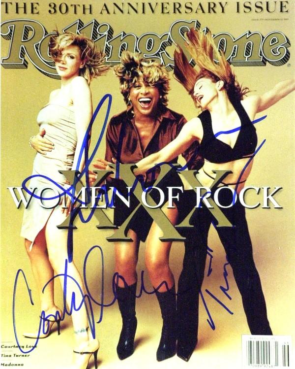 "Women of Rock" Madonna, Tina Turner, Love: "Women of Rock" 8" x 10" color reproduction of the 30th anniversary issue of Rolling Stone, November 1997 featuring Courtney Love (1964- ), Tina Turner (1939- ) and Madonna (Madonna Louise Ciccone) (1