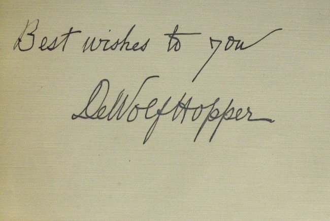 Casey at the Bat DeWOLF HOPPER - Card Signed: DeWolf Hopper (1858-1935) Comic actor. Hopper helped make the Ernest Thayer's comic poem Casey at the Bat famous and was often called upon to give his colorful, melodramatic recitation, which he did a