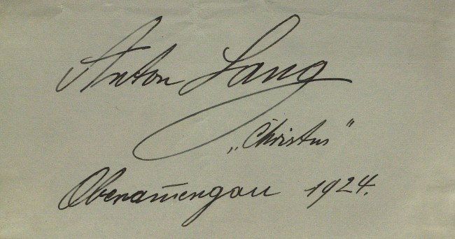 Christ Actor ANTON LANG - Card Signed: Anton Lang (1875-1938) German actor. Lang played the role of Jesus Christ in 1900, 1910, and 1922 in the Oberammergau Passion Play. He was the Prologue Speaker in 1930 and again in the Jubilee Product