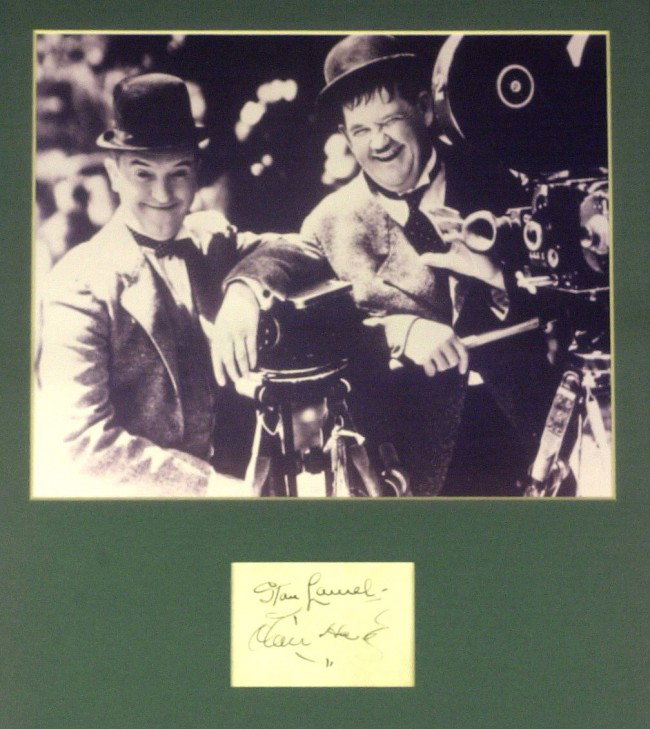 LAUREL & HARDY - Card Signed by Both & Matted: Stan Laurel (1890-1965) and Oliver Hardy (1892-1957) Comedians. The comedy team of Laurel and Hardy made hundreds of movies, both shorts and features, and the two men were among Hollywood's biggest st